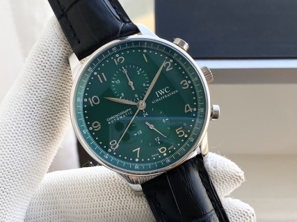 IWC Portugese Chronograph Automatic Green Dial Steel Watch view 5