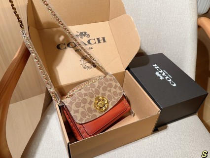 Coach Parker Camellia Chain Shoulder Bag Beige Red