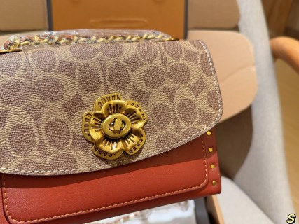 Coach Parker Camellia Chain Shoulder Bag Beige Red view 6