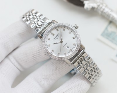 Longines Diamond Bezel Silver Dial Women's Watch 30mm