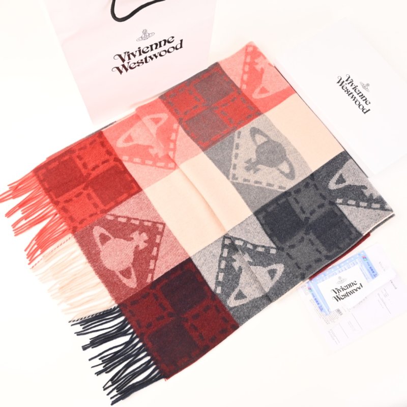 Vivienne Westwood Saturn Orb Colorblock Cashmere Wool Scarf Red