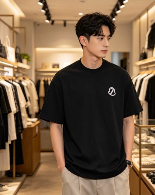 Black Short Sleeve T-Shirt with Embroidered Logo view 2