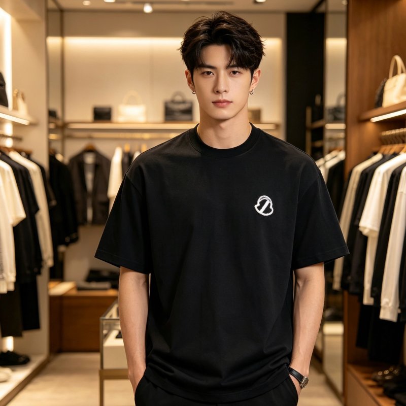 Black Short Sleeve T-Shirt with Embroidered Logo view