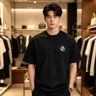 Black Short Sleeve T-Shirt with Embroidered Logo view 3