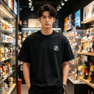 Black Short Sleeve T-Shirt with Embroidered Logo view 4