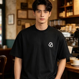 Black Short Sleeve T-Shirt with Embroidered Logo view 5