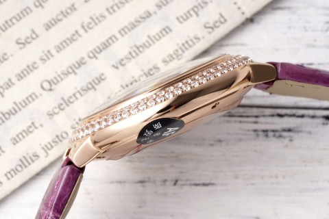 Cartier Ballon Bleu 33mm Rose Gold Diamond Purple Leather Watch view 6