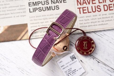 Cartier Ballon Bleu 33mm Rose Gold Diamond Purple Leather Watch view 9