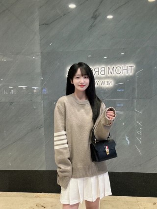 Beige Striped Sleeve Crewneck Sweater view 5