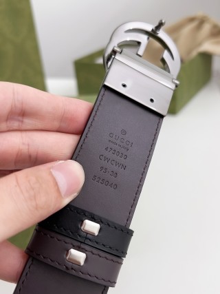 Gucci GG Embossed Leather Belt - Black with Silver Buckle view 5