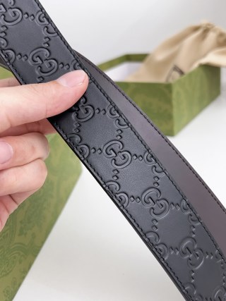Gucci GG Embossed Leather Belt - Black with Silver Buckle view 6