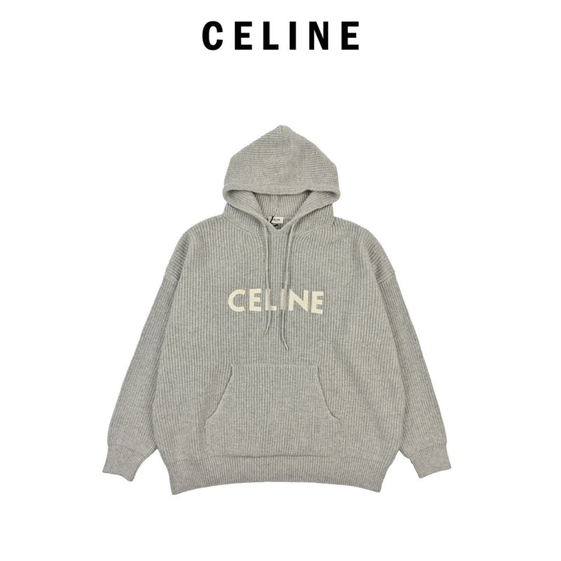 Celine Logo Waffle Knit Hoodie Grey view