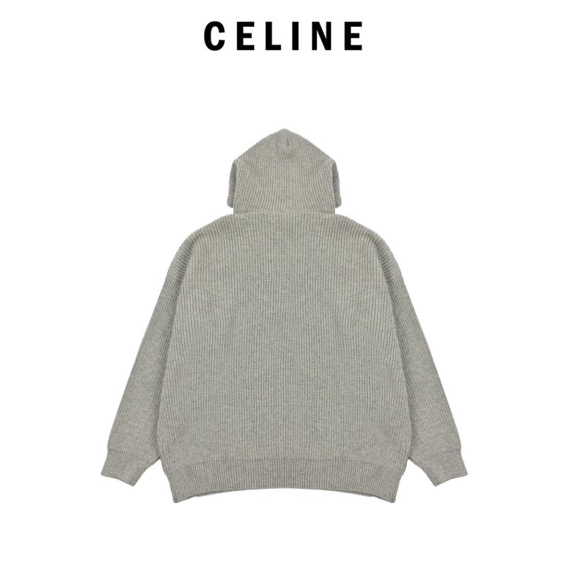 Celine Logo Waffle Knit Hoodie Grey view
