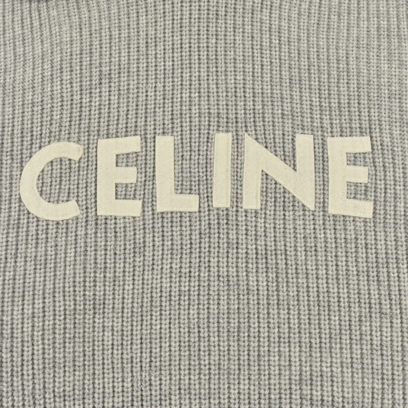 Celine Logo Waffle Knit Hoodie Grey view
