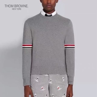 Grey Knit Sweater with White Collar and Striped Cuff view 4
