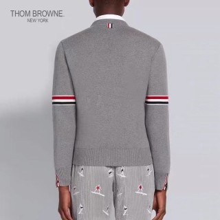 Grey Knit Sweater with White Collar and Striped Cuff view 5