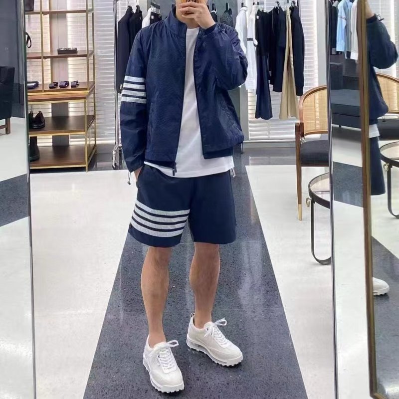 Navy Striped Zip Jacket with White Accents