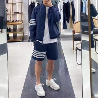 Navy Striped Zip Jacket with White Accents