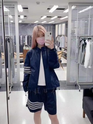 Navy Striped Zip Jacket with White Accents view 2
