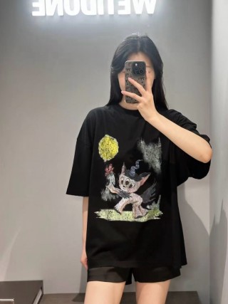 Black Oversized Graphic Print T-Shirt with Floral Bear Design view 3