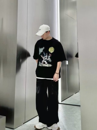 Black Oversized Graphic Print T-Shirt with Floral Bear Design view 4
