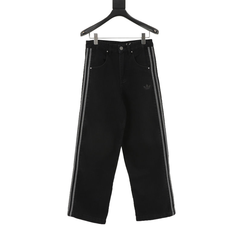 Adidas Track Pants Black with White Stripe view