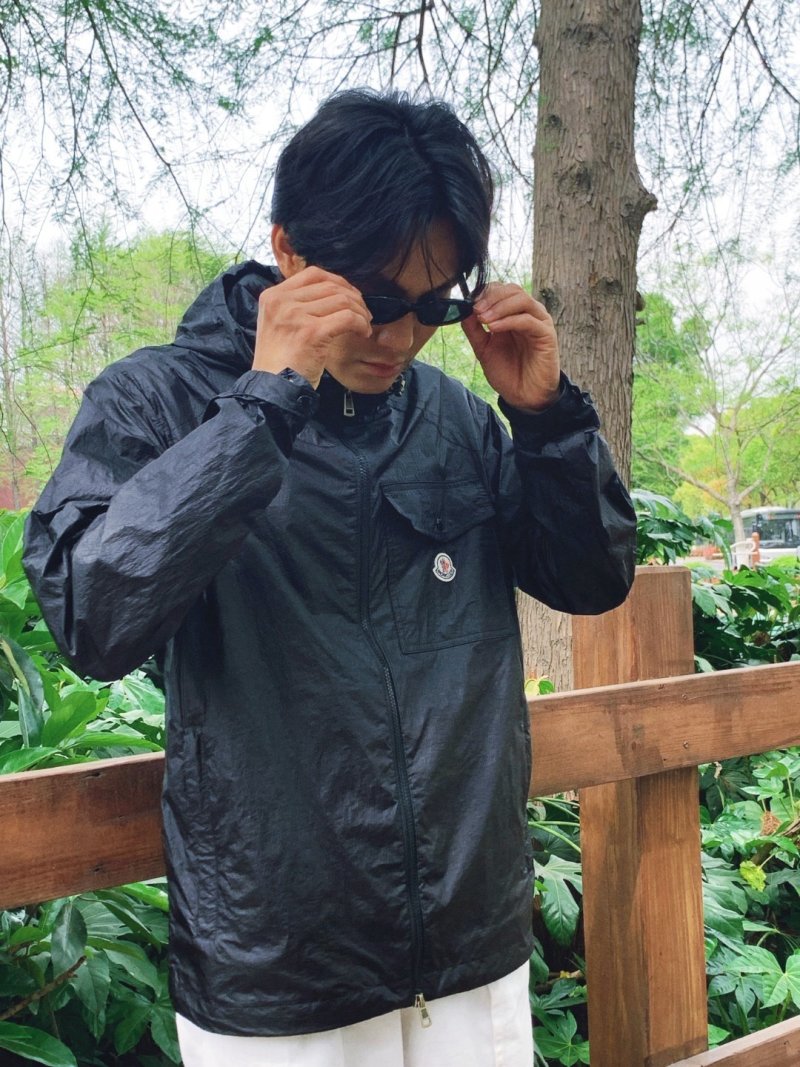 Moncler Black Lightweight Hooded Nylon Jacket view