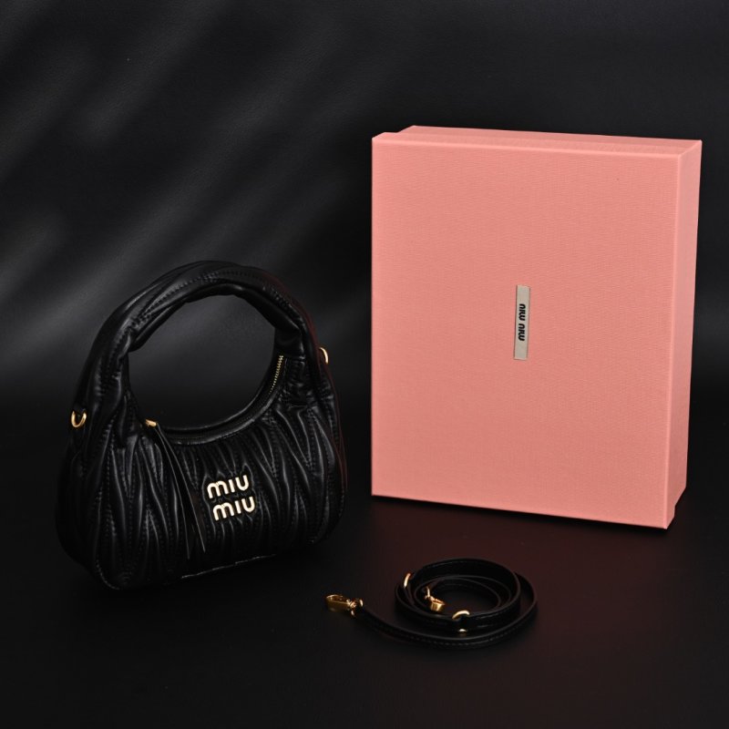 Miu Miu Wander Black Quilted Hobo Bag with Strap