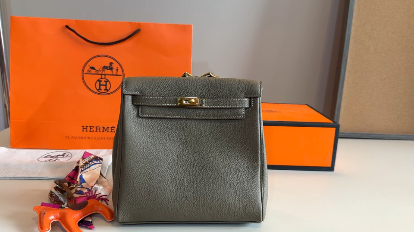 Hermès Kelly Inspired Grey Leather Shoulder Bag