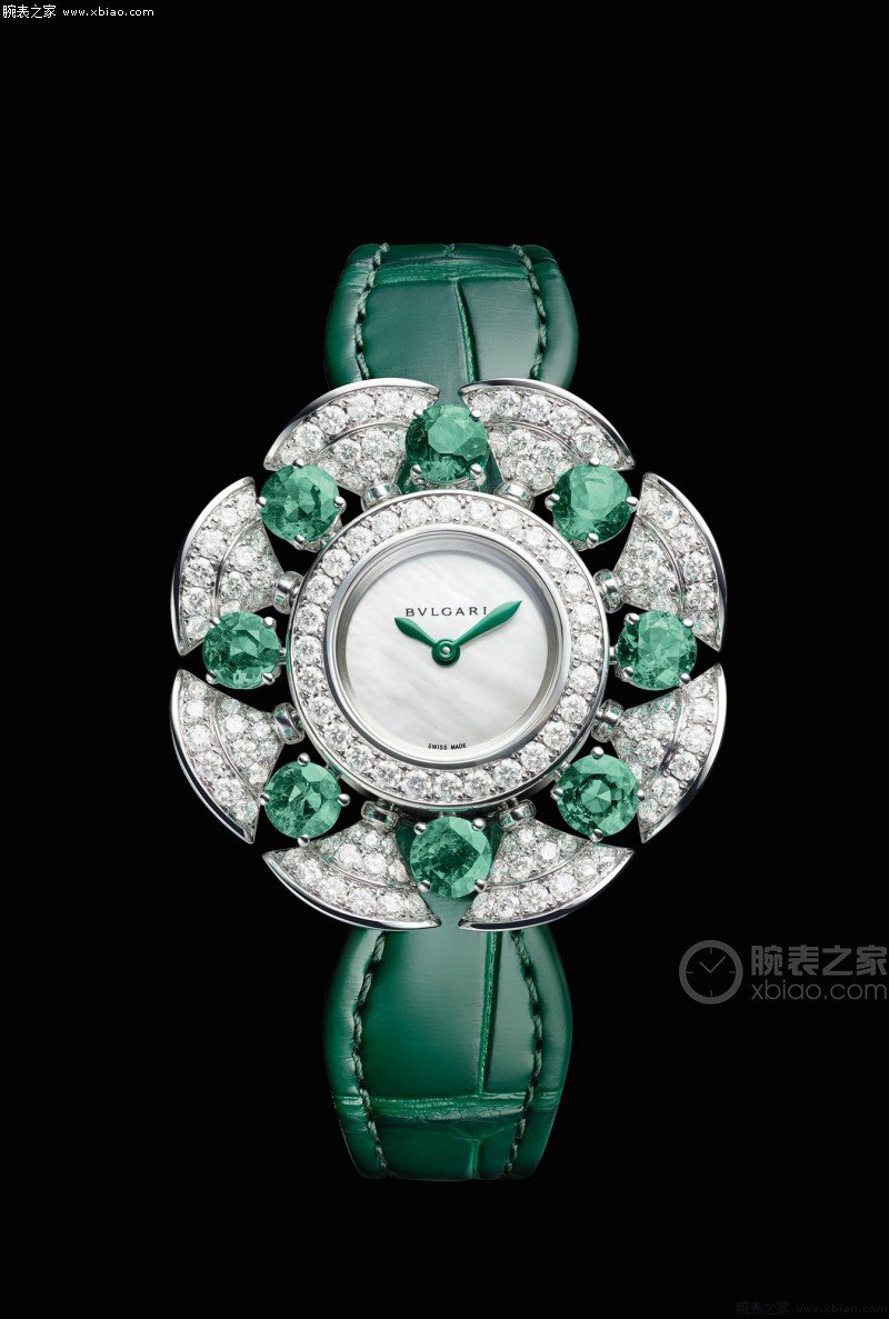 Bulgari Serpenti Emerald & Diamond Green Leather Watch