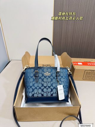 Coach Mollie Signature Canvas Tote Bag Navy Blue