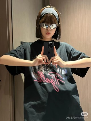 Black Graphic Cityscape T-Shirt with Pink Script Print view 2
