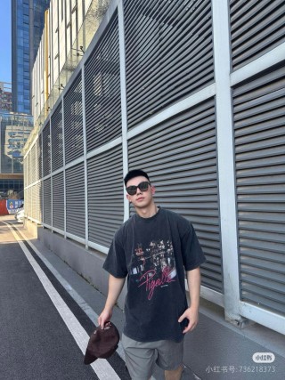 Black Graphic Cityscape T-Shirt with Pink Script Print view 7