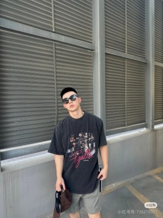 Black Graphic Cityscape T-Shirt with Pink Script Print view 8