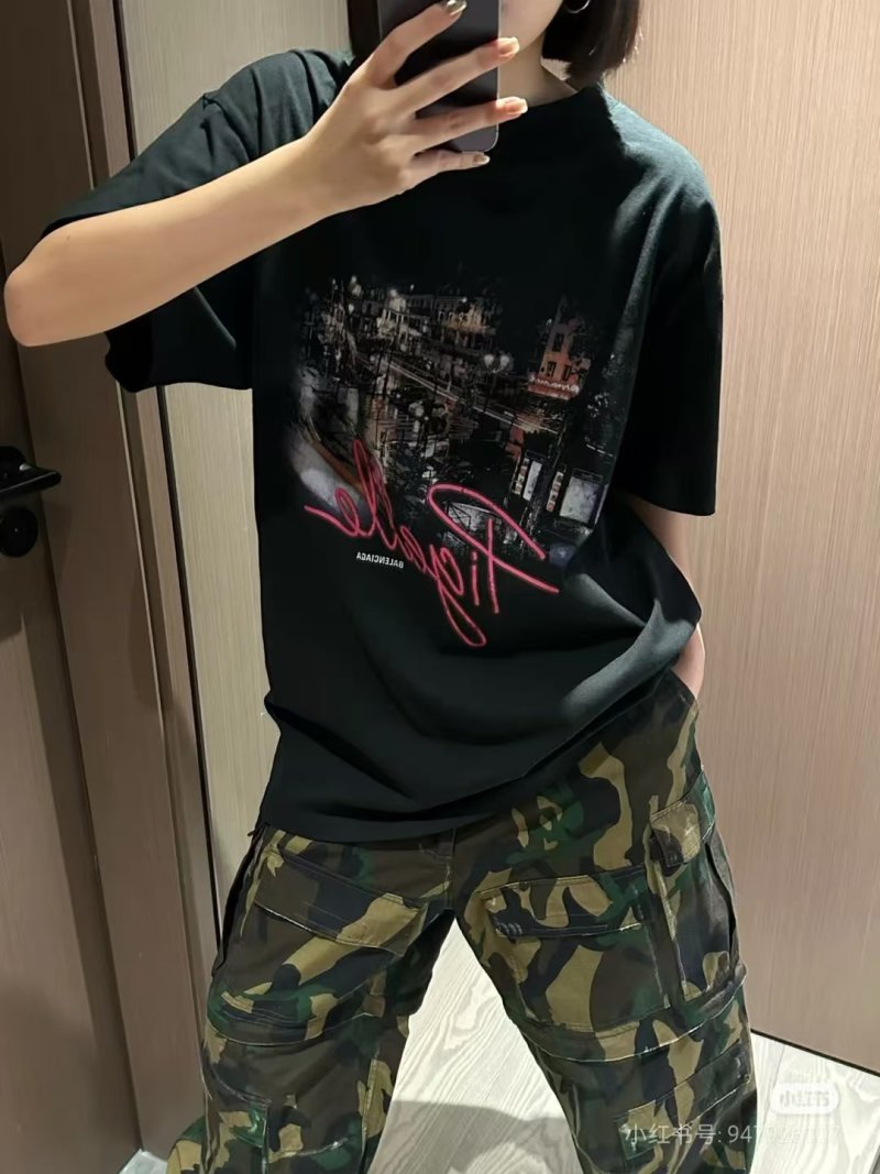 Black Graphic Cityscape T-Shirt with Pink Script Print view