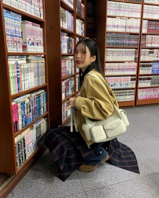 MLB Vintage Leather Moto Shoulder Bag - Cream view 3