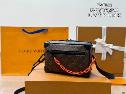 Louis Vuitton Soft Trunk Monogram Chain Shoulder Bag Black Orange