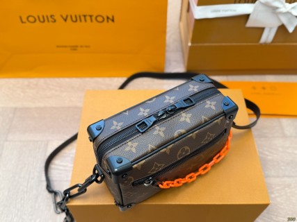 Louis Vuitton Soft Trunk Monogram Chain Shoulder Bag Black Orange view 2