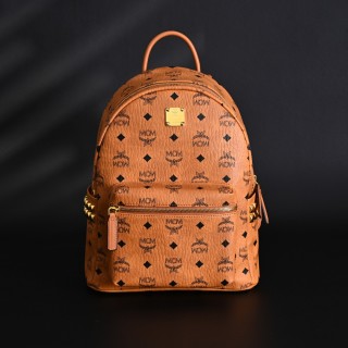 MCM Stark Visetos Cognac Backpack with Studded Sides view 2