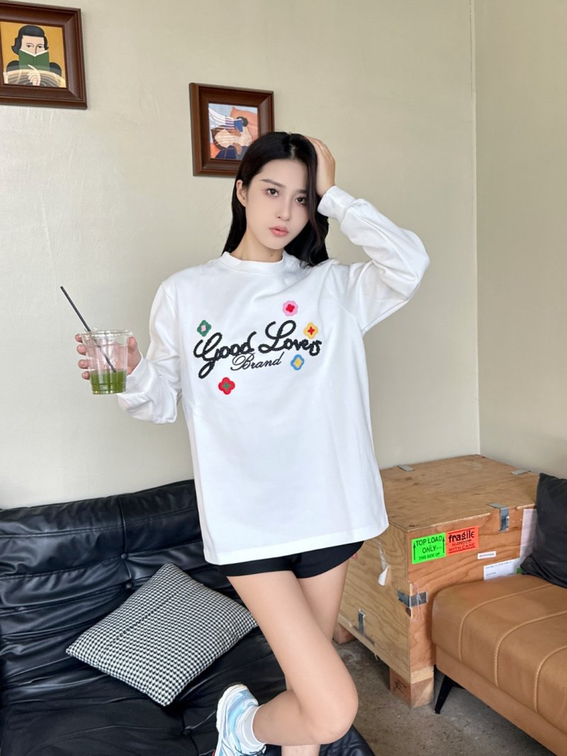 Good Loves Brand White Long Sleeve T-Shirt with Colorful Embroidery