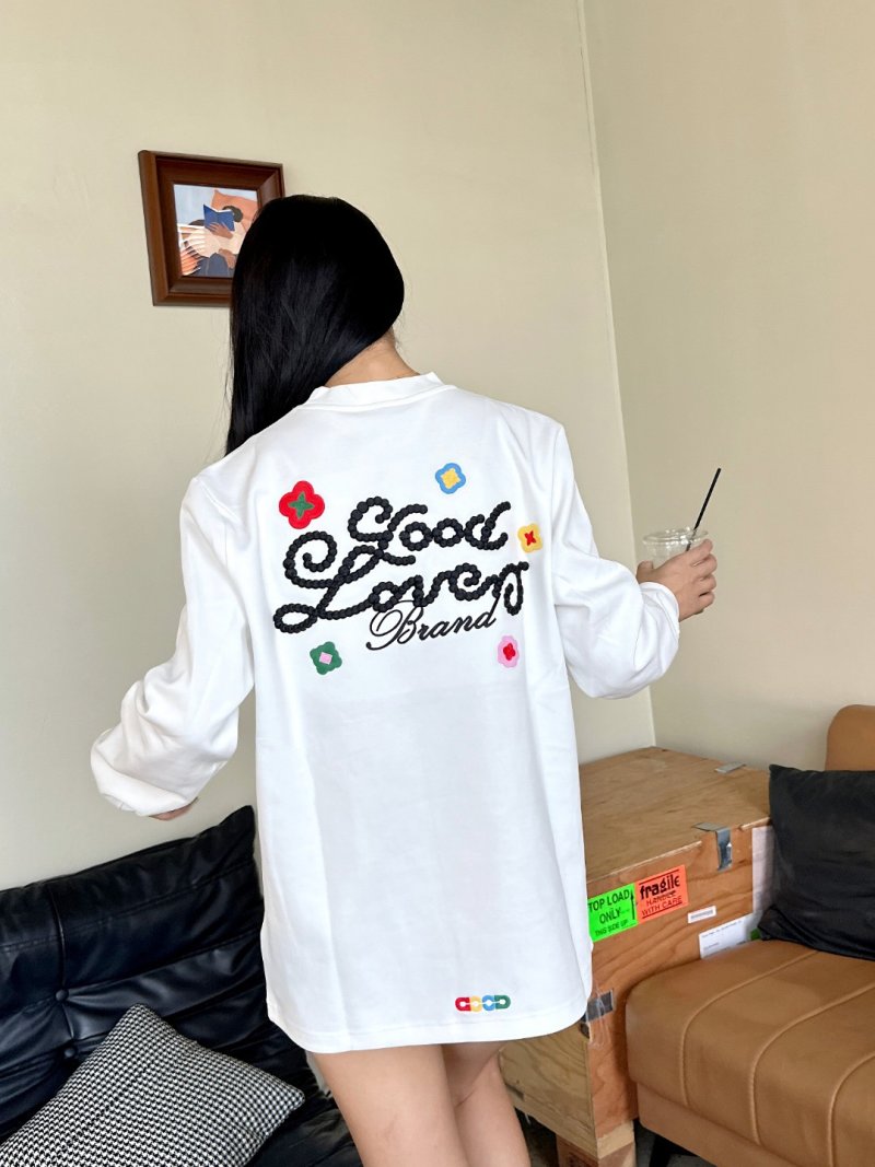 Good Loves Brand White Long Sleeve T-Shirt with Colorful Embroidery view