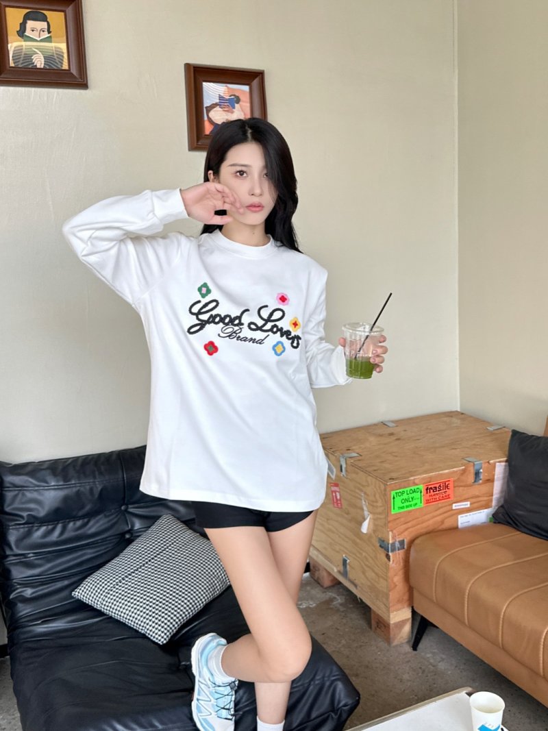 Good Loves Brand White Long Sleeve T-Shirt with Colorful Embroidery view
