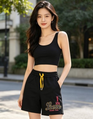 Loewe Black Logo Shorts with Yellow Drawstring view 2
