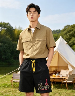 Loewe Black Logo Shorts with Yellow Drawstring view 3