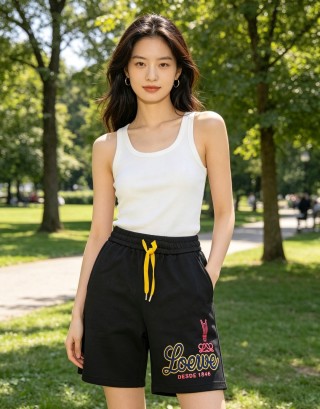 Loewe Black Logo Shorts with Yellow Drawstring view 4