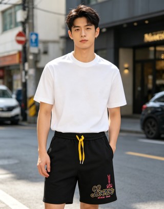 Loewe Black Logo Shorts with Yellow Drawstring view 6