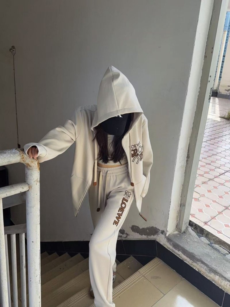 Loewe Cream Logo Zip Hoodie Tracksuit Set view