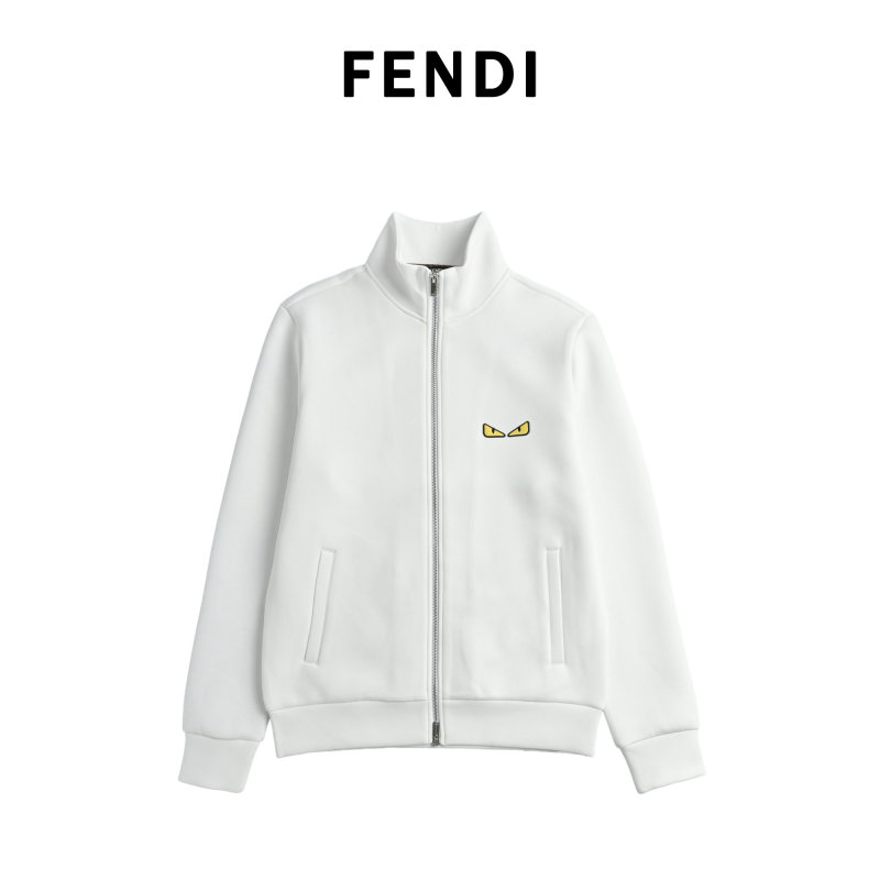 Fendi White Zip-Up Track Jacket with Eye Logo view