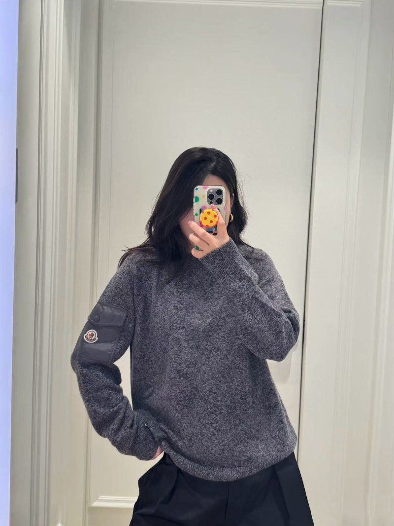 Moncler Grey Wool Blend Cardigan with Chest Pocket