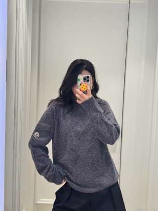 Moncler Grey Wool Blend Cardigan with Chest Pocket